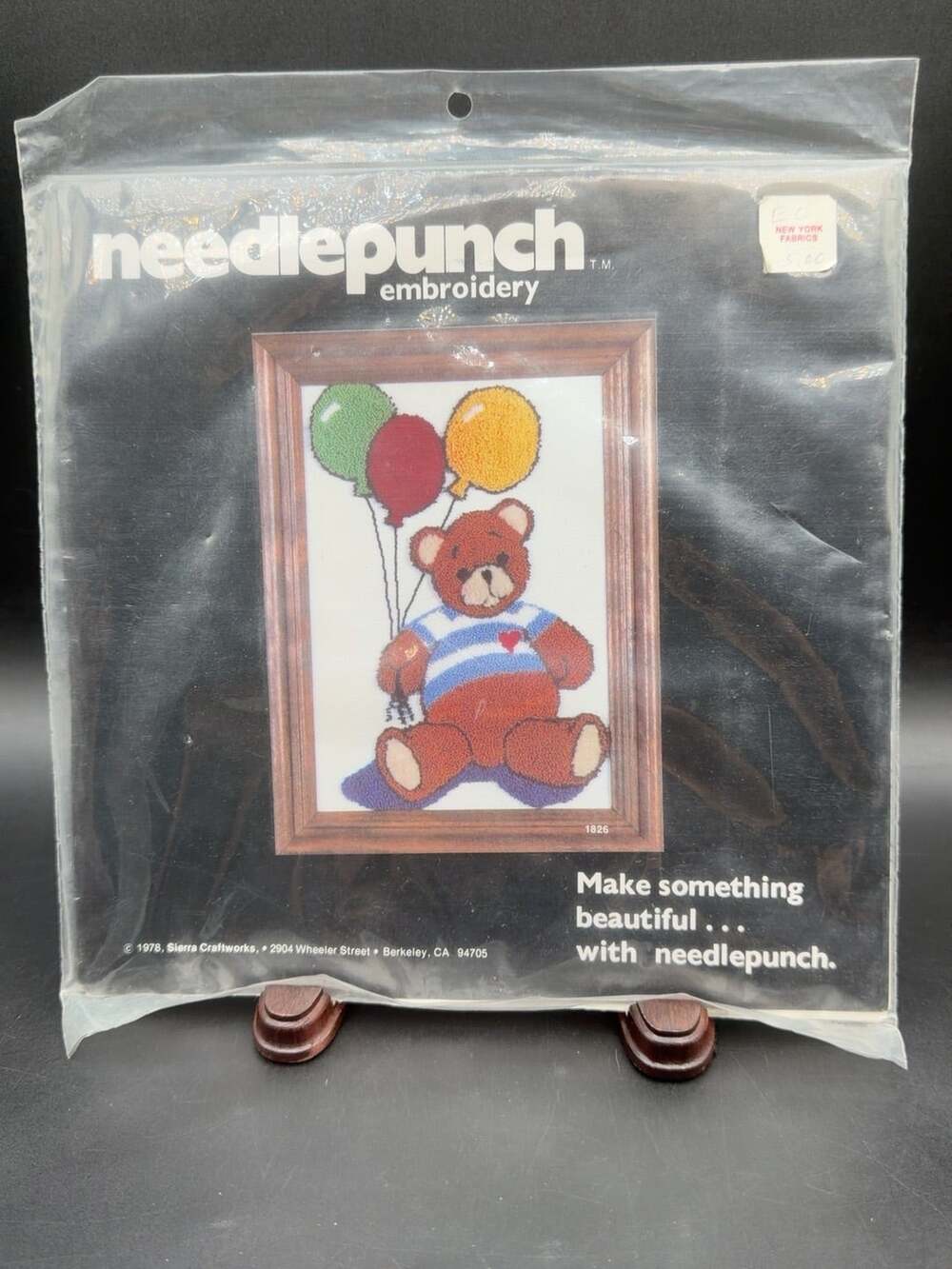 Vintage 1978 Sierra Craftworks Needlepunch Kit Teddy Bear With Balloons 1826 5x7